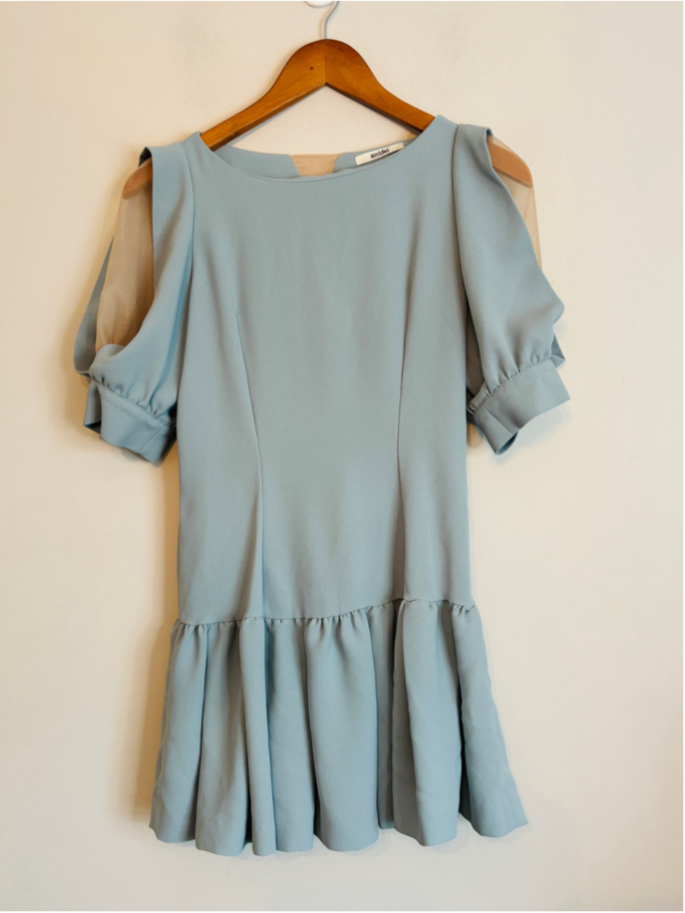 Snidel Sort Sleeve Mini Dress Blue Ruffle Hem Womens Size Small Designer Luxury